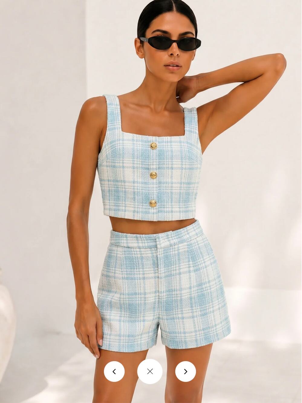 NWT Commense Plaid Tweed Two Piece Shorts Set Sz XL